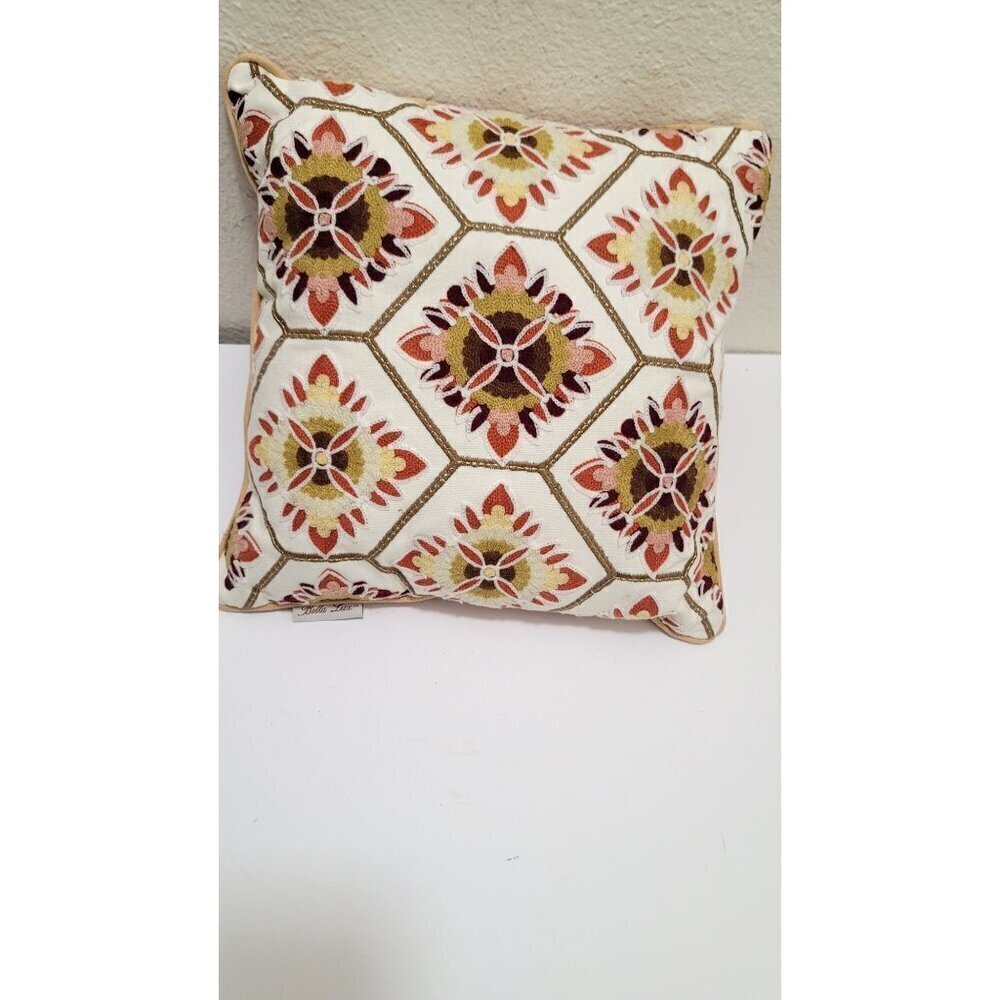 Decorative Bella‎ Lux Geometric Throw Pillow 12"x12" Embroidered Design Cotton &